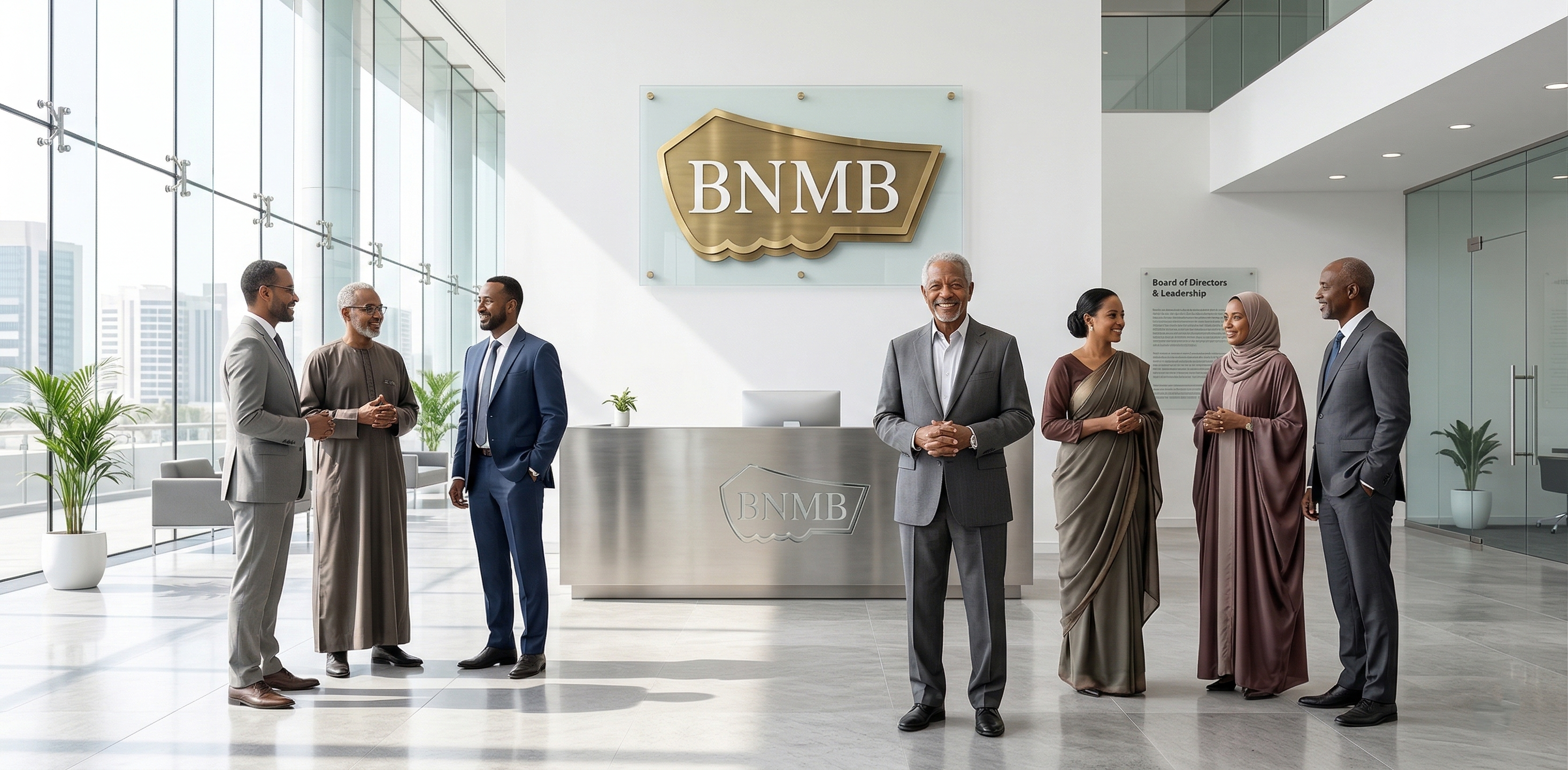 BNMB leadership team in the bank lobby